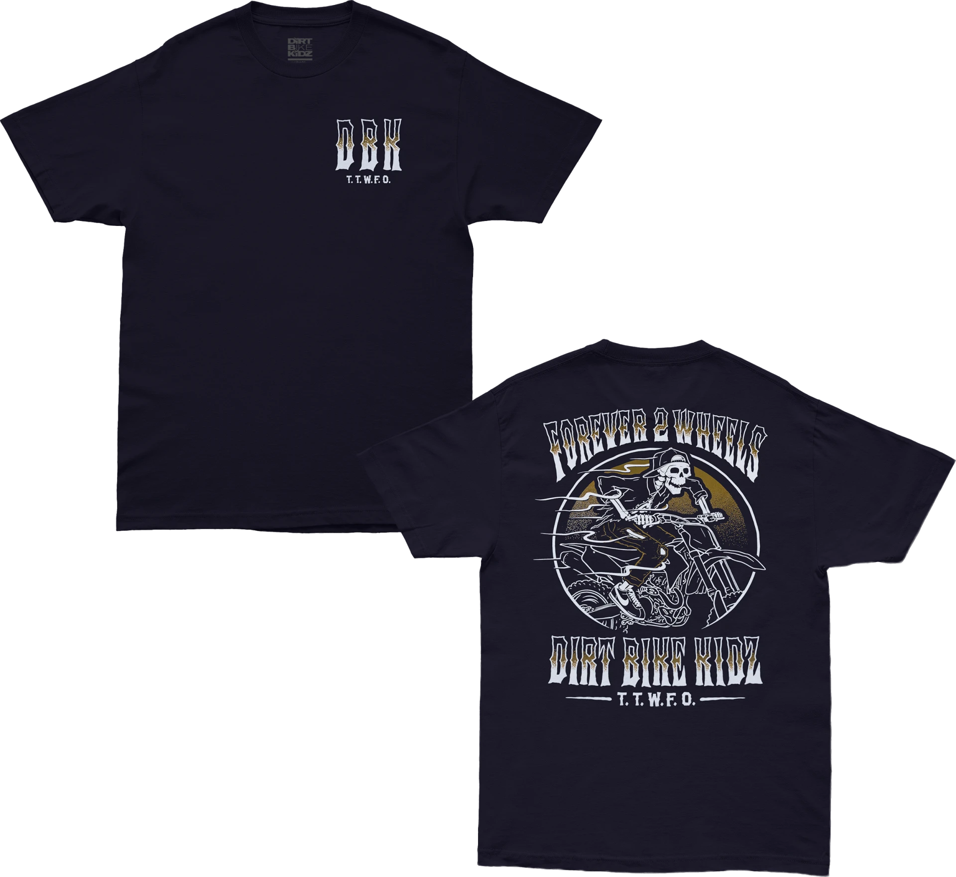 DBK Ghost Rider Tee in navy, front and back views side by side