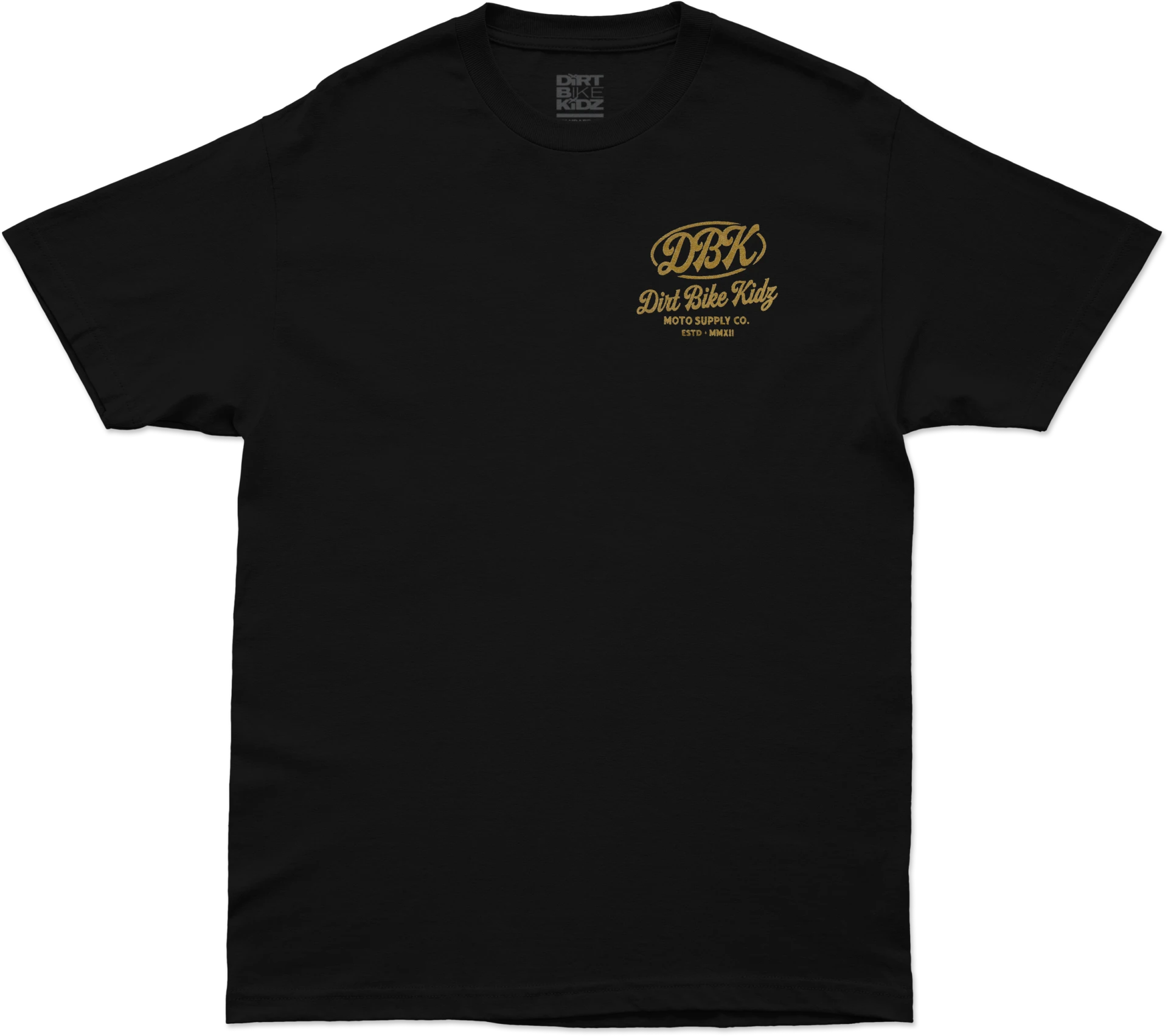 DBK Gold Nugget Tee in black, front view with small chest logo