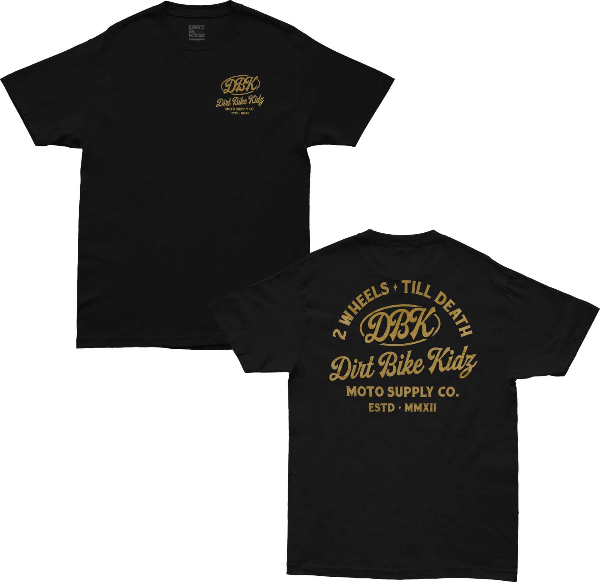 DBK Gold Nugget Tee in black, front and back views side by side