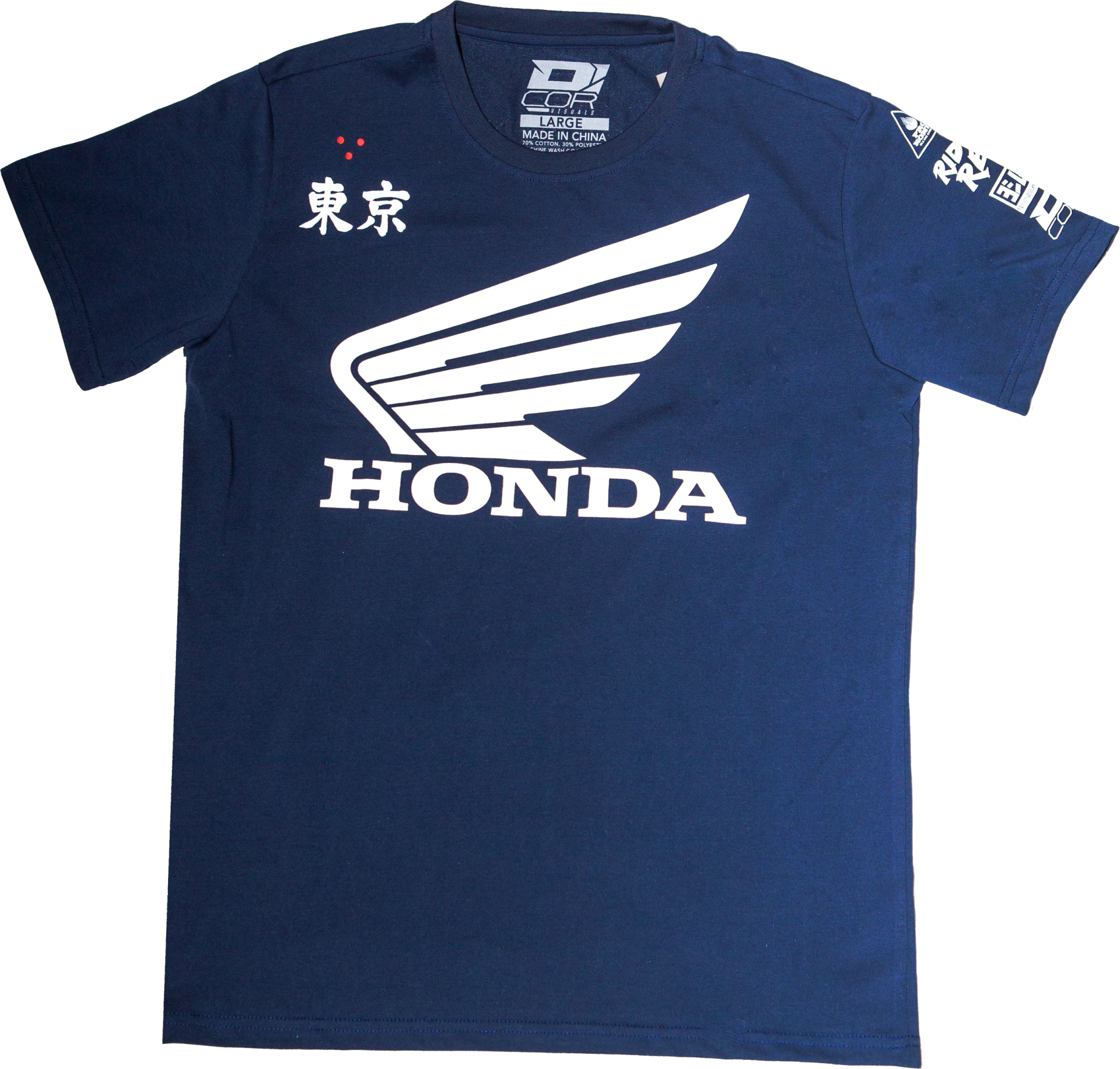 D'Cor Honda Factory T-Shirt in navy, front view with large white Honda wing logo