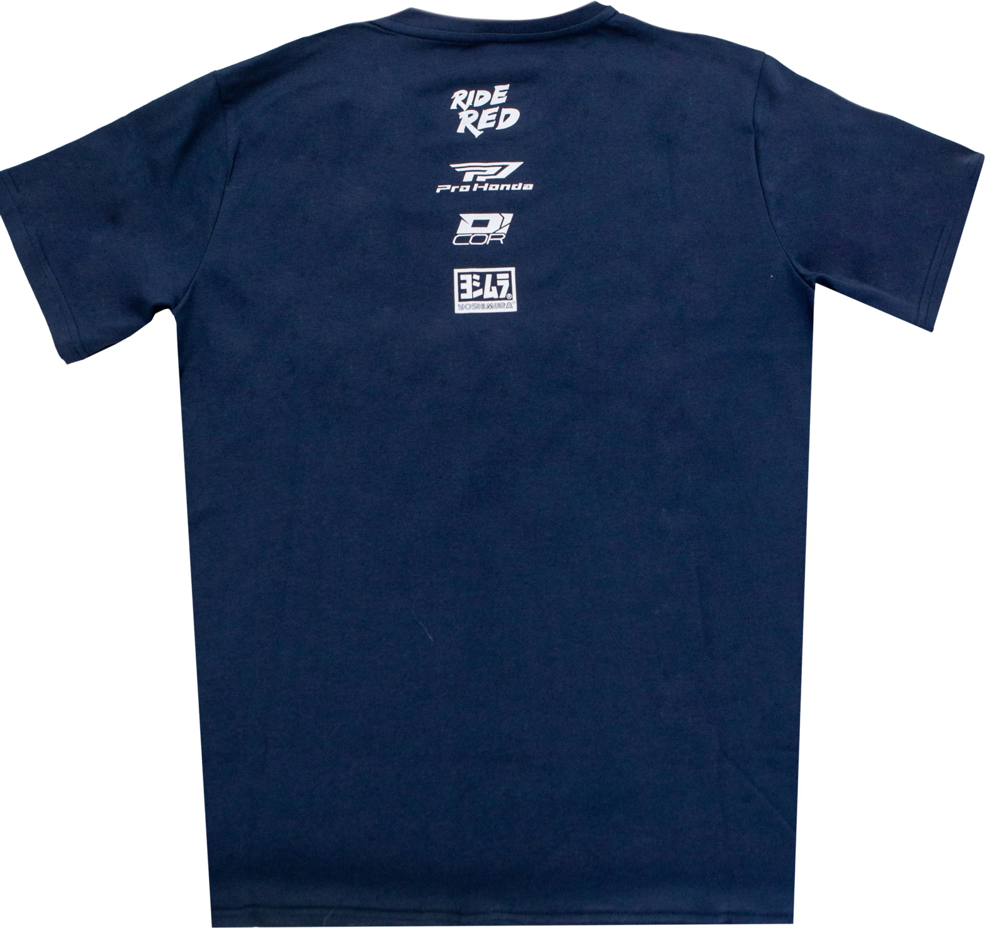 D'Cor Honda HRC2 Tee in navy, back view with sponsor logos below the collar