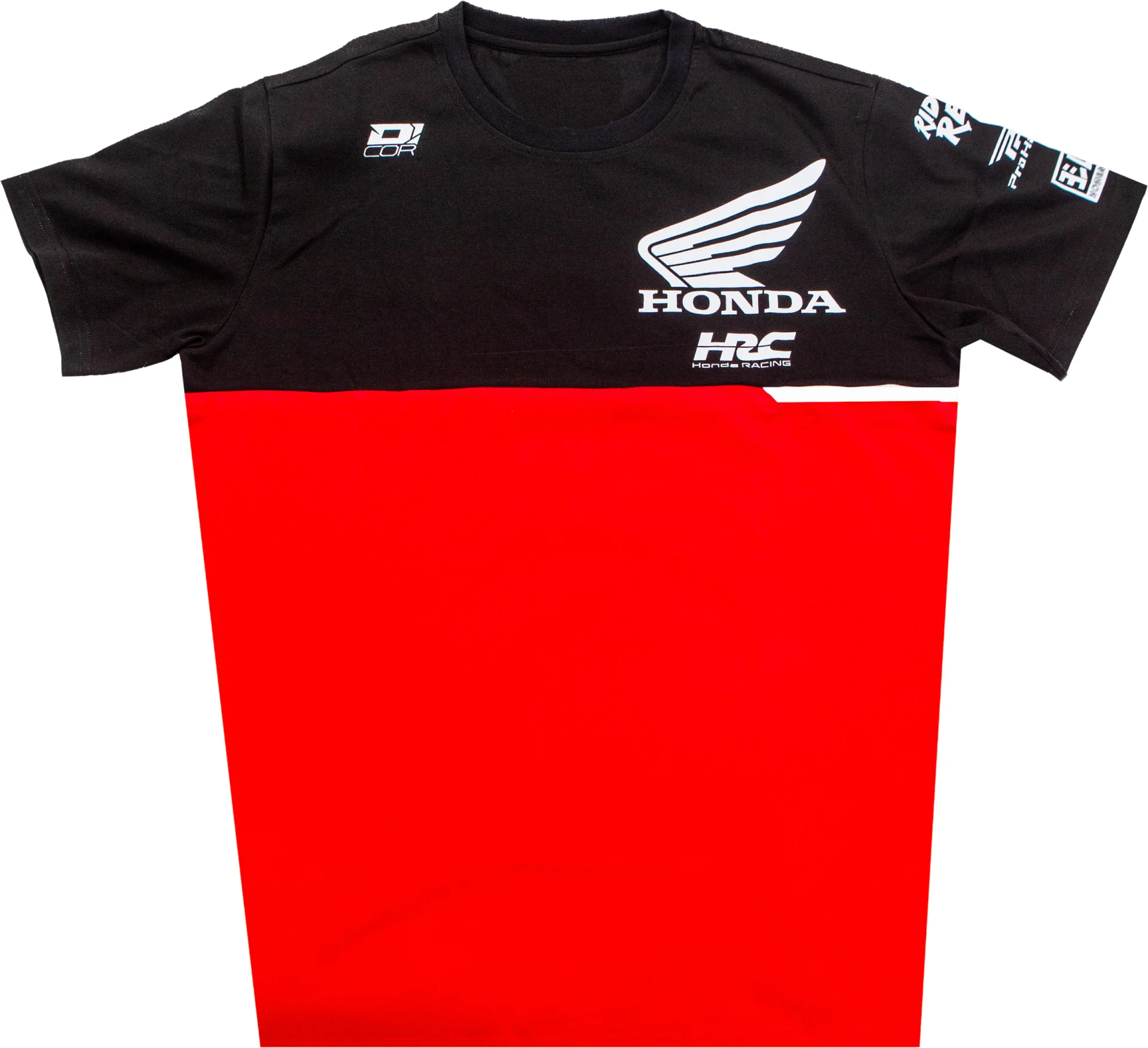 D'Cor Honda Team2 Tee in black and red, front view with Honda wing and HRC logos