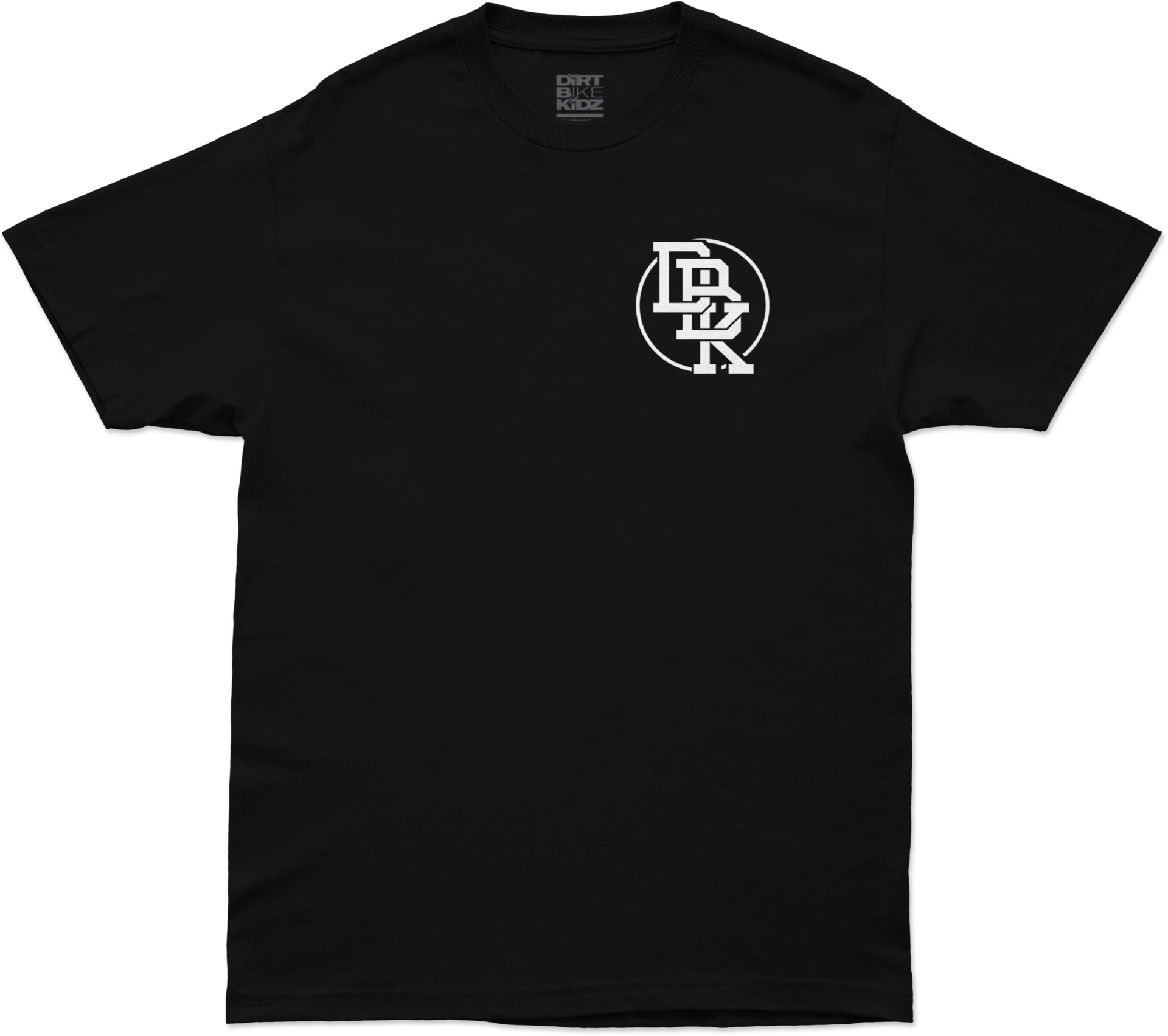 DBK Hot Rod Tee in black, front view with small white DBK monogram on the chest