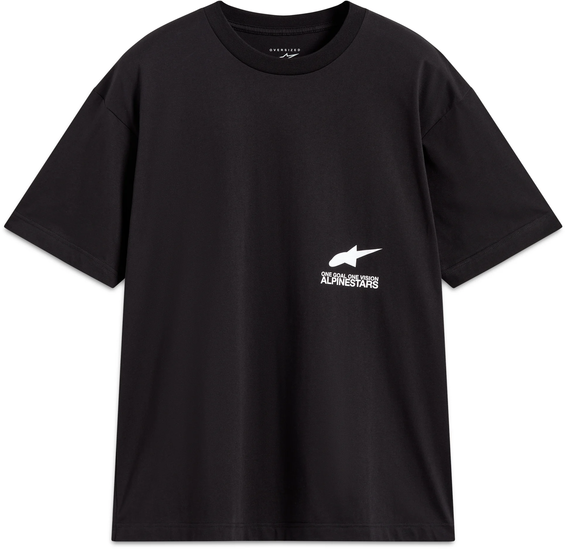 Alpinestars Institute Oversized Tee in black, front view with small white Alpinestars logo at the hip