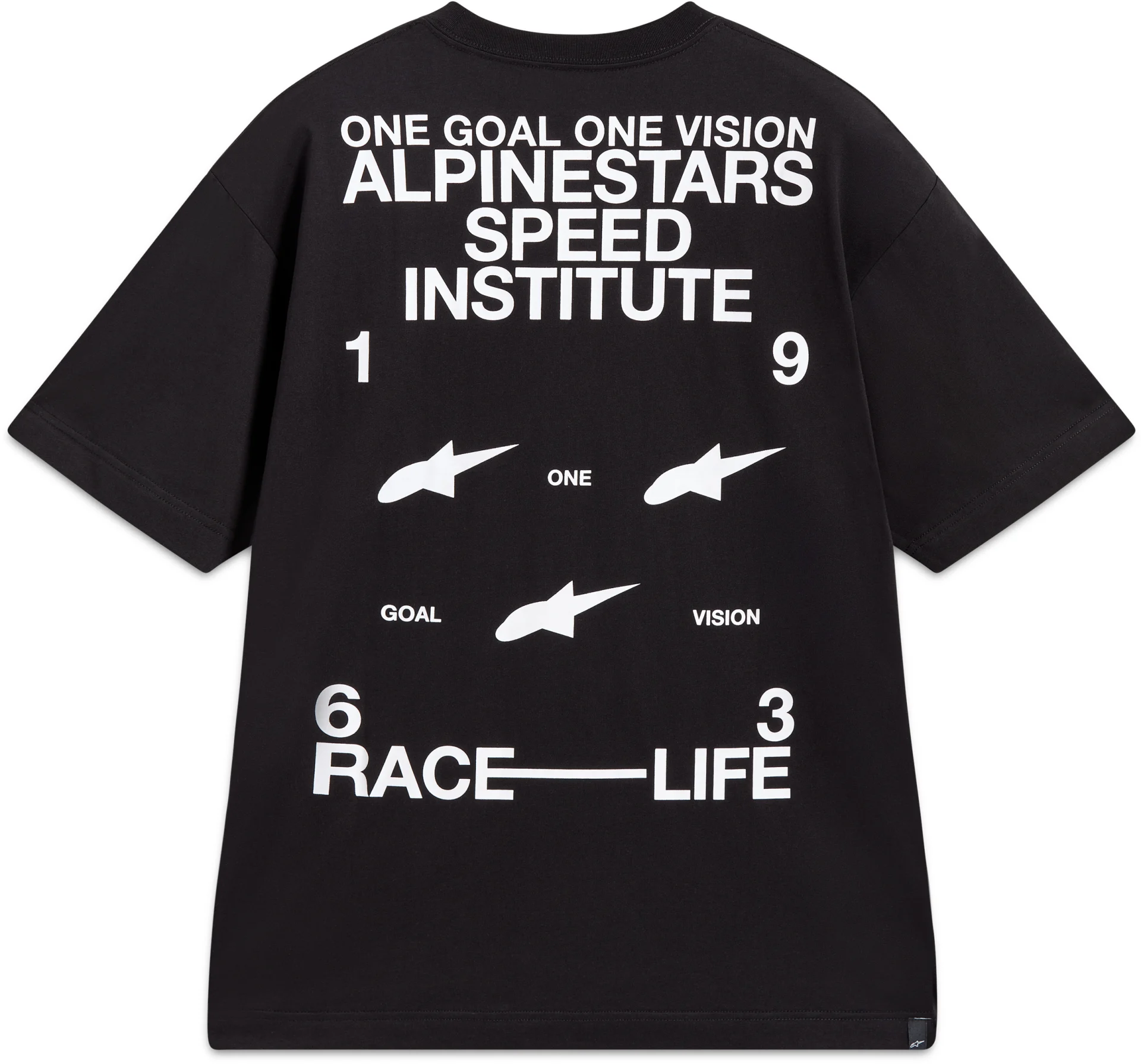 Alpinestars Institute Oversized Tee in black, back view with white Alpinestars Speed Institute graphic