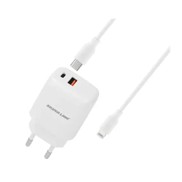 מטען קיר USB + C מירקייס 18W+20W +כבל אייפון לבן SL