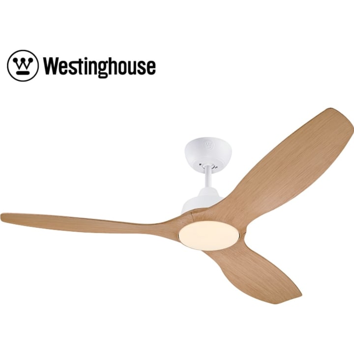 מאוורר תקרה 52" Westinghouse Montana מנוע DC שלט עמעמם ותאורה 28W CCT לבן+דמוי אלון