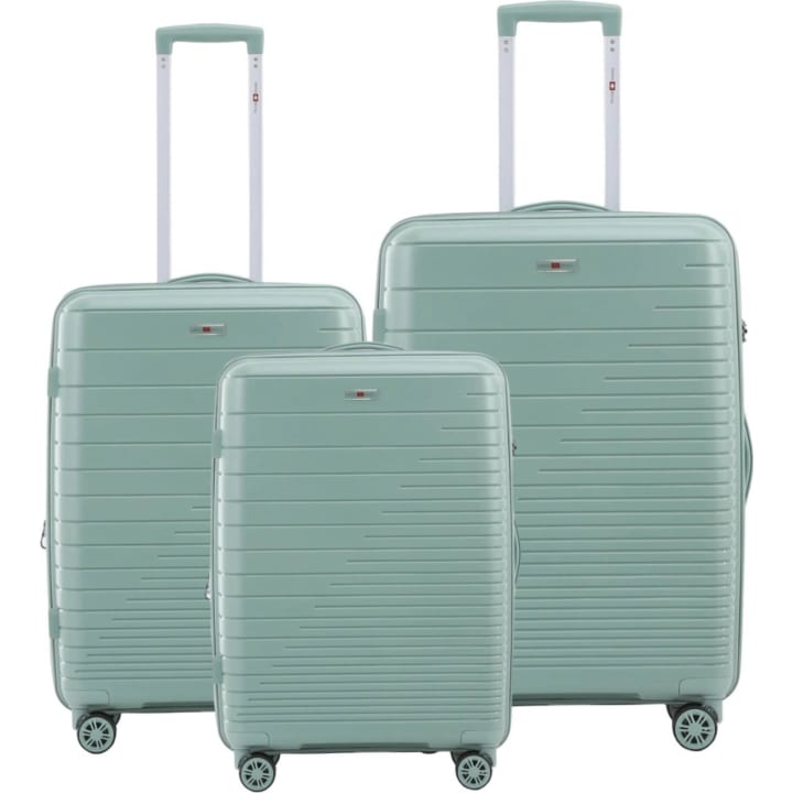 סט 3 מזוודות קשיחות בלתי שבירות 20/24/28 Swiss Royal Rio ירוק פיסטוק