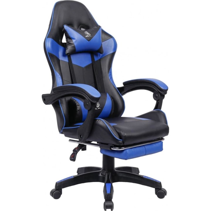 כיסא גיימינג כולל 2 כריות תמיכה והדום נשלף Gladiator שחור כחול