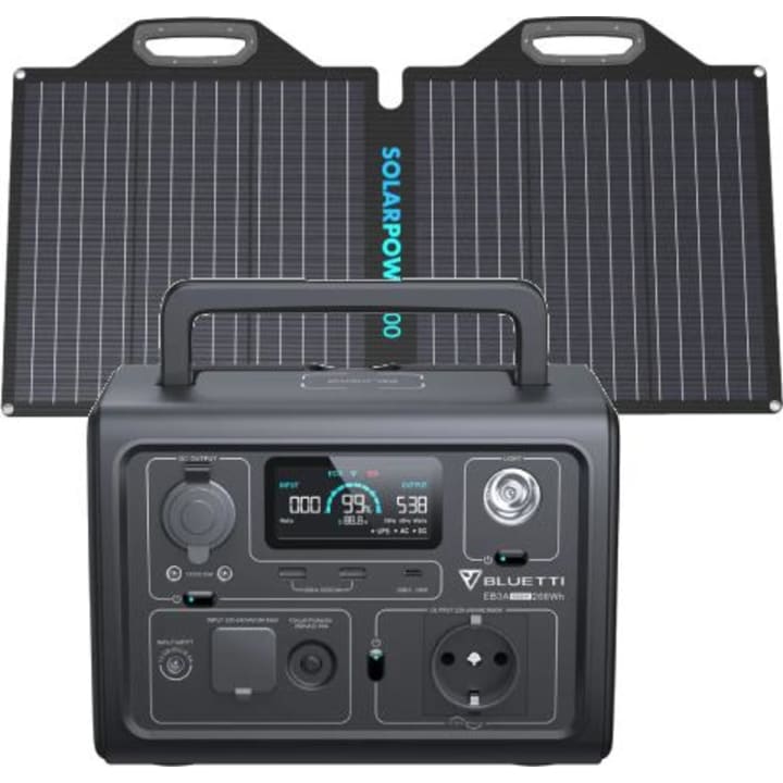תחנת כוח ניידת Bluetti EB3A 600W 268Wh כולל פאנל סולארי BigBlue 100W ETFE Mono solar panel B420