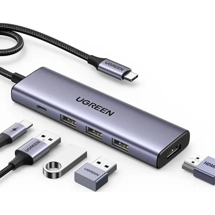 רכזת UGREEN USB-C 5-IN-1 HDMI+3*USB 3.0 A+PD אפור