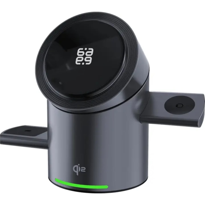 עמדת טעינה אלחוטית PureGear Qi2 3-IN-1 Charging Station למכשירי אפל שחור