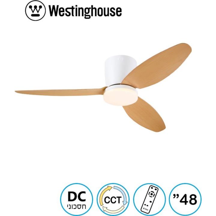 מאוורר תקרה "48 ווסטינגהאוס Westinghouse Carla מנוע DC שלט ותאורה 28W CCT לבן ודמוי אלון