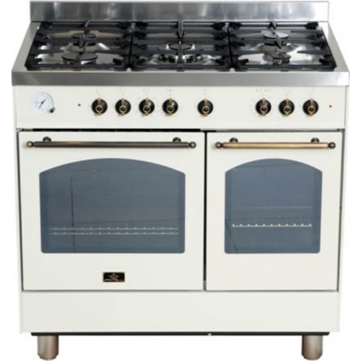 תנור דו-תאי משולב כיריים גז 90 ס"מ Fratelli COUNTRY PR999DW לבן וברונזה