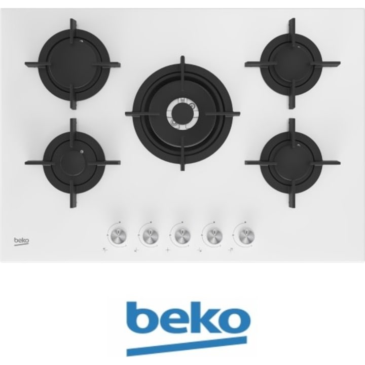 כיריים גז 75 ס"מ Beko HILW75222SW לבן זכוכית