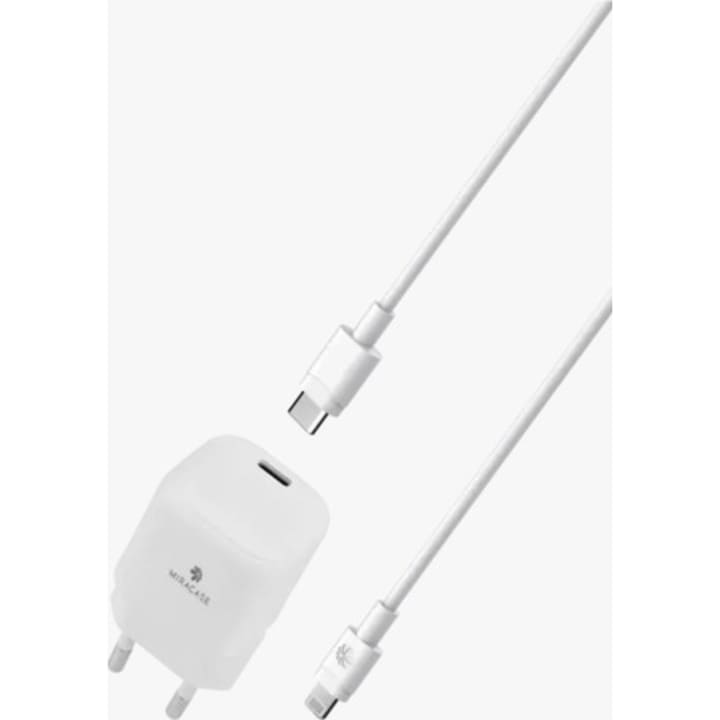 מטען קיר Type C מירקייס Miracase MFI 20W עם כבל Type C to Lightning לבן
