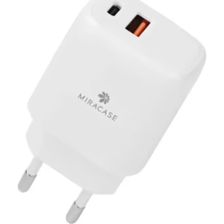 מטען קיר USB + Type C מירקייס Miracase QC 18W + PD 25W לבן