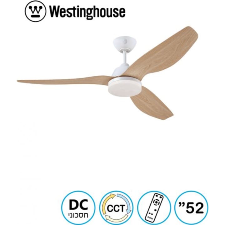 מאוורר תקרה 52" Westinghouse Magnolia מנוע DC שלט ותאורה 24W CCT לבן ודמוי אלון