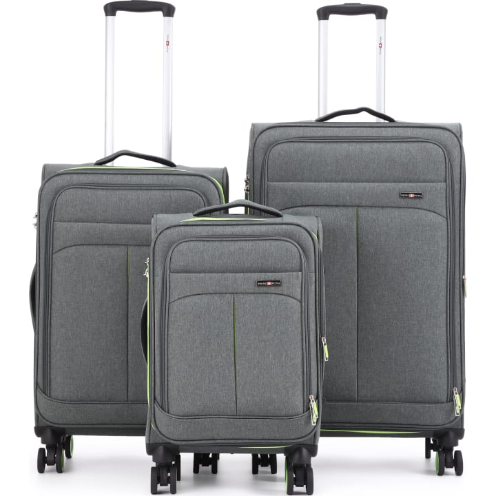 סט 3 מזוודות בד 20/24/28 Swiss Voyager Brooklyn אפור ירוק
