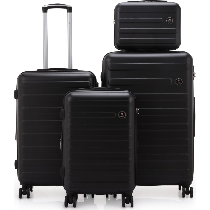 סט 3 מזוודות קשיחות 20/24/28 Swiss Voyager Vegas שחור כולל תיק איפור