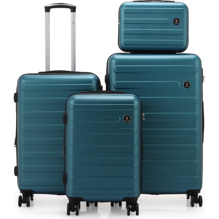 סט 3 מזוודות קשיחות 20/24/28 Swiss Voyager Vegas פיקוק כולל תיק איפור