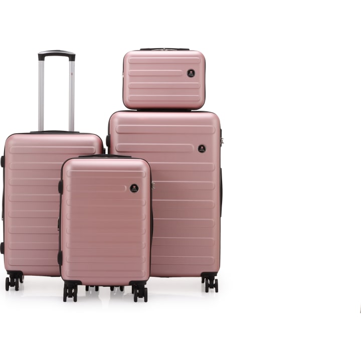 סט 3 מזוודות קשיחות 20/24/28 Swiss Voyager Vegas רוז גולד כולל תיק איפור