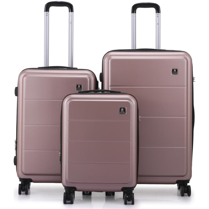 סט 3 מזוודות קשיחות 20/24/28 Swiss Voyager Milano רוז גולד
