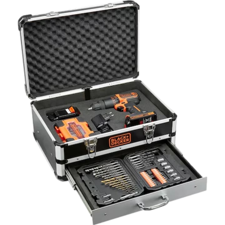 ערכת מקדחת פטיש 18V עם 2 סוללות ו-80 אביזרים Black & Decker BDC718AS2F-QW