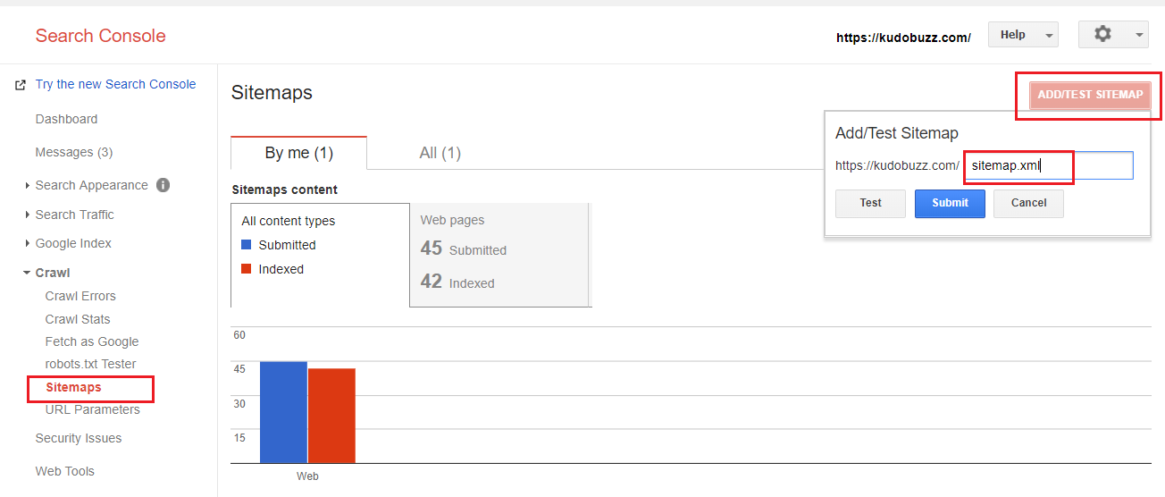 submit sitemap in Google Webmaster