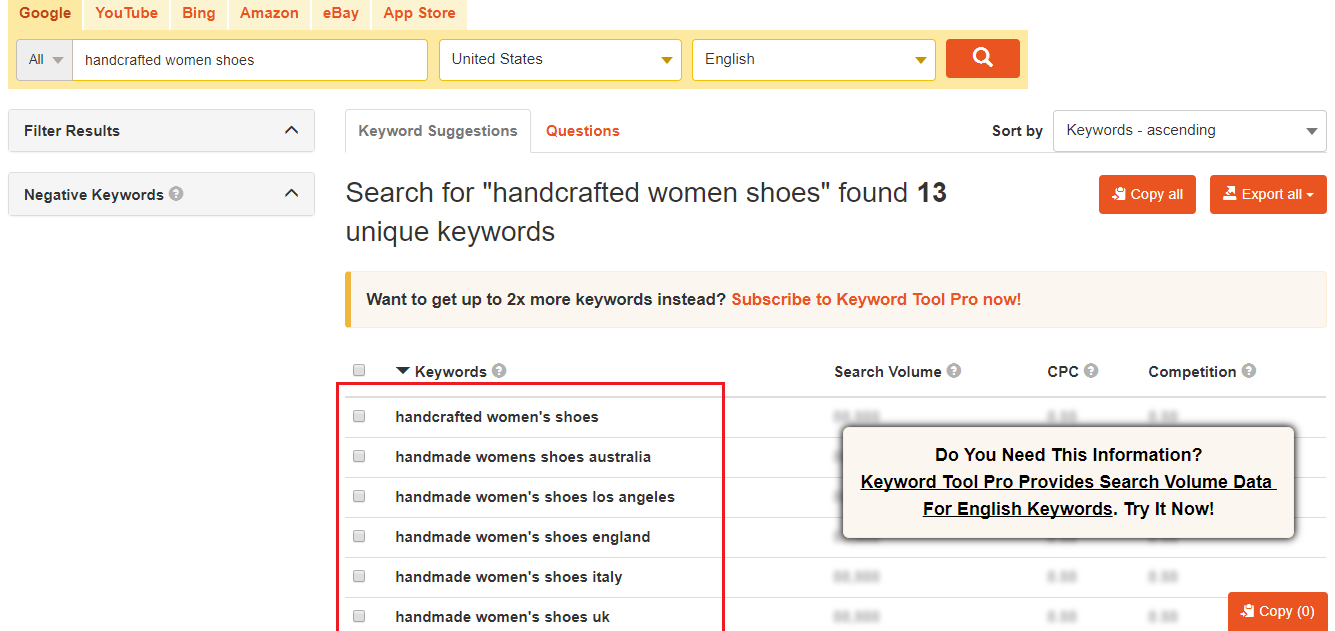 keywords from keywordtool.io