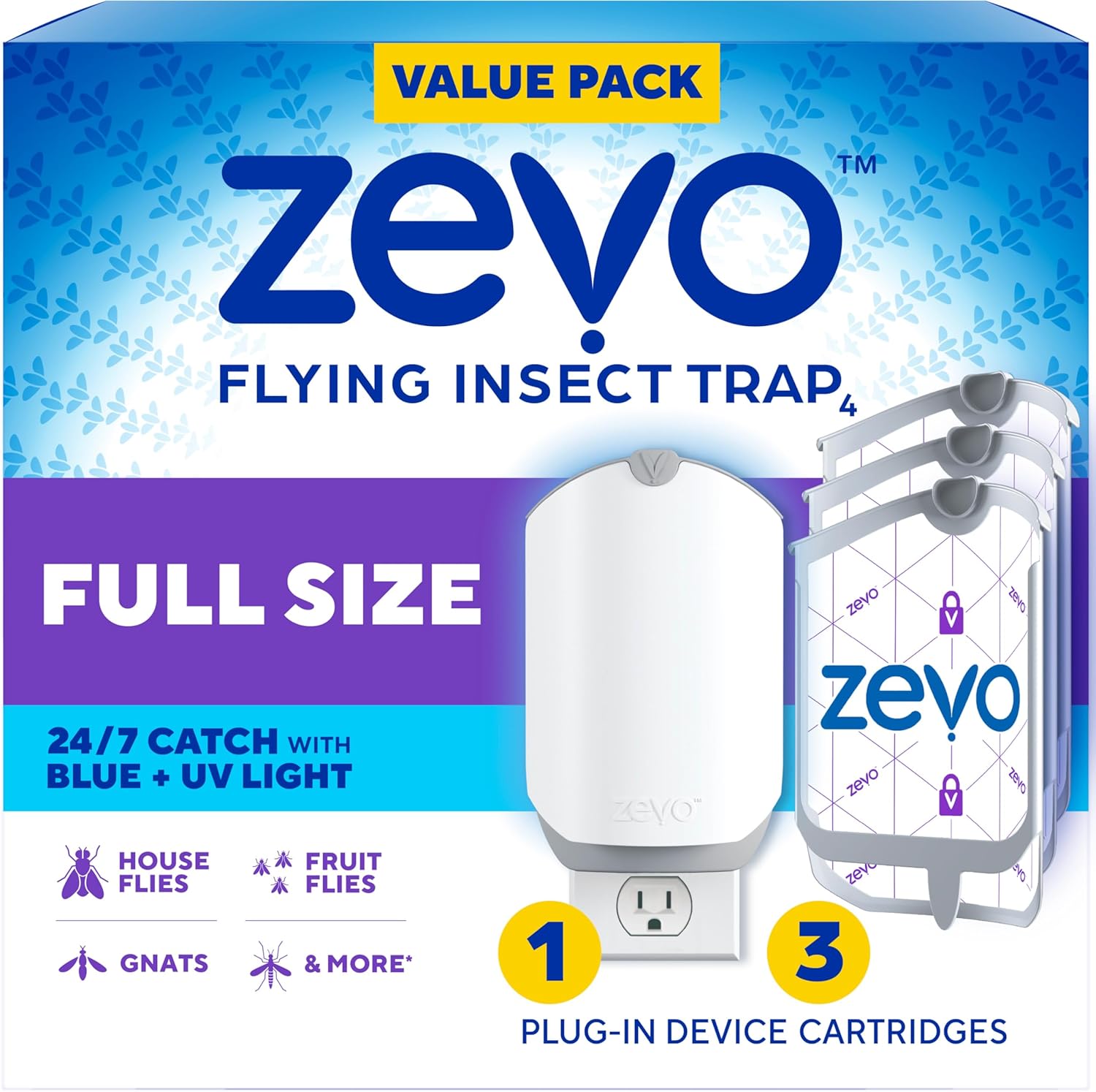 Zevo Indoor Flying Insect Trap with 3 Refill Cartridges, product image 1