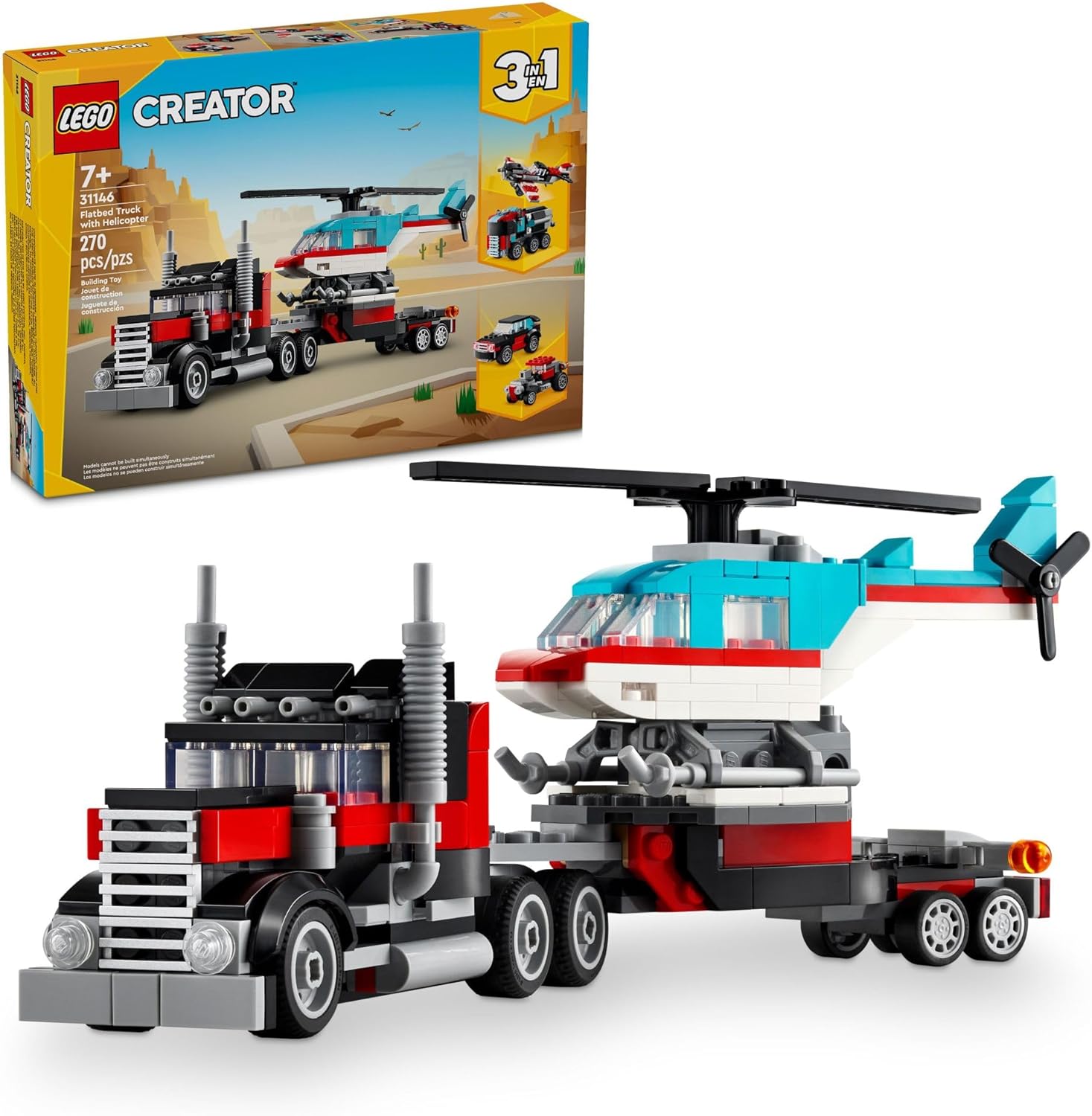 LEGO Creator 3-in-1 Flatbed Truck with Helicopter 31146, product image 1