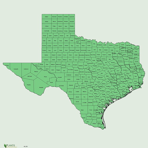 map of Water Plantain distribution in Texas