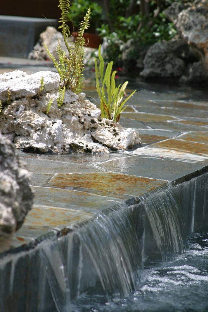 waterfall step at Grand Cayman residence