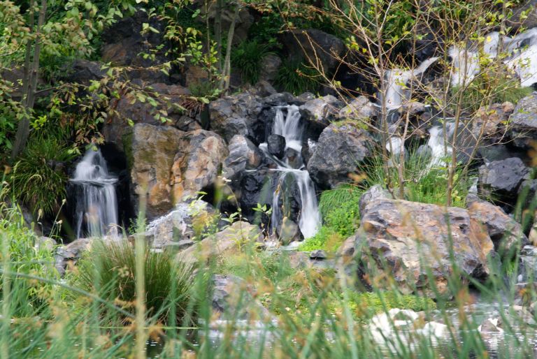 rocky waterfall at Talking Water Gardens