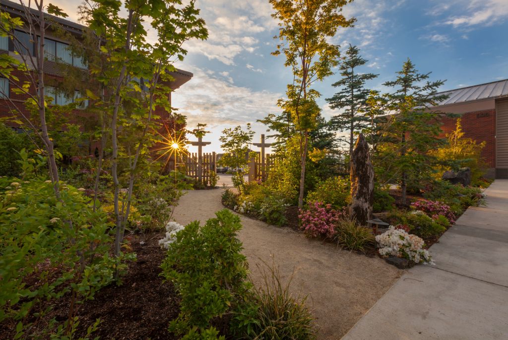 garden path and gate at Samaritan Lebanon Health Sciences campus