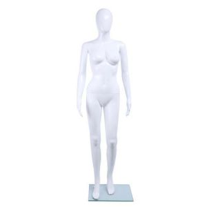 Faceless glossy white woman with metal base