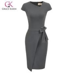 Office overlapped pencil dress with bow