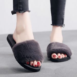 Fashionable fur slippers