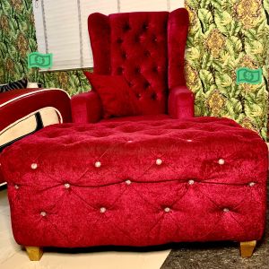 Velvet single chair and ottoman table