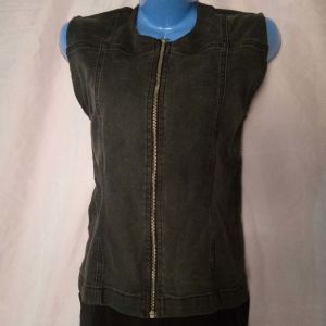 Washed-black sleeveless jean jacket