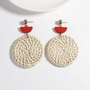 Boho wooden rattan earrings