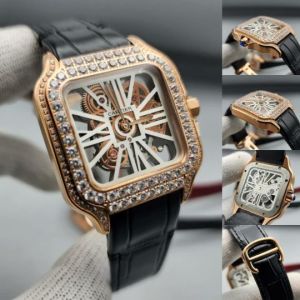 Luxury iced-face skeletal dial cartier watch