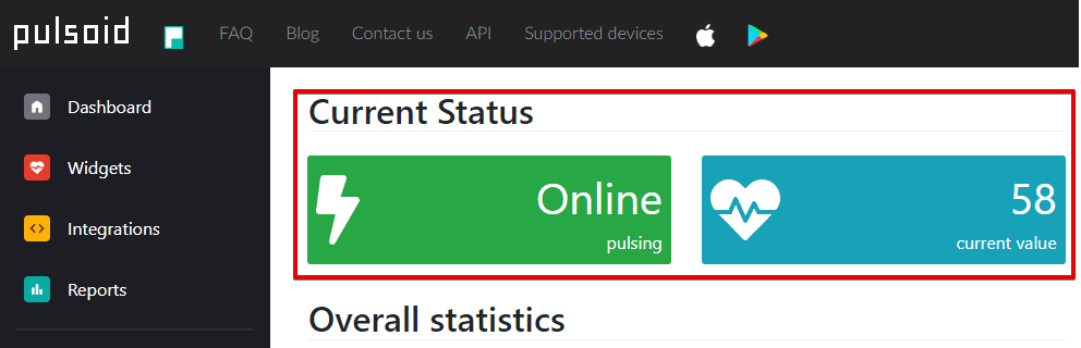 Pulsoid dashboard статус