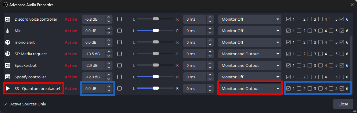 Audio mixer settings