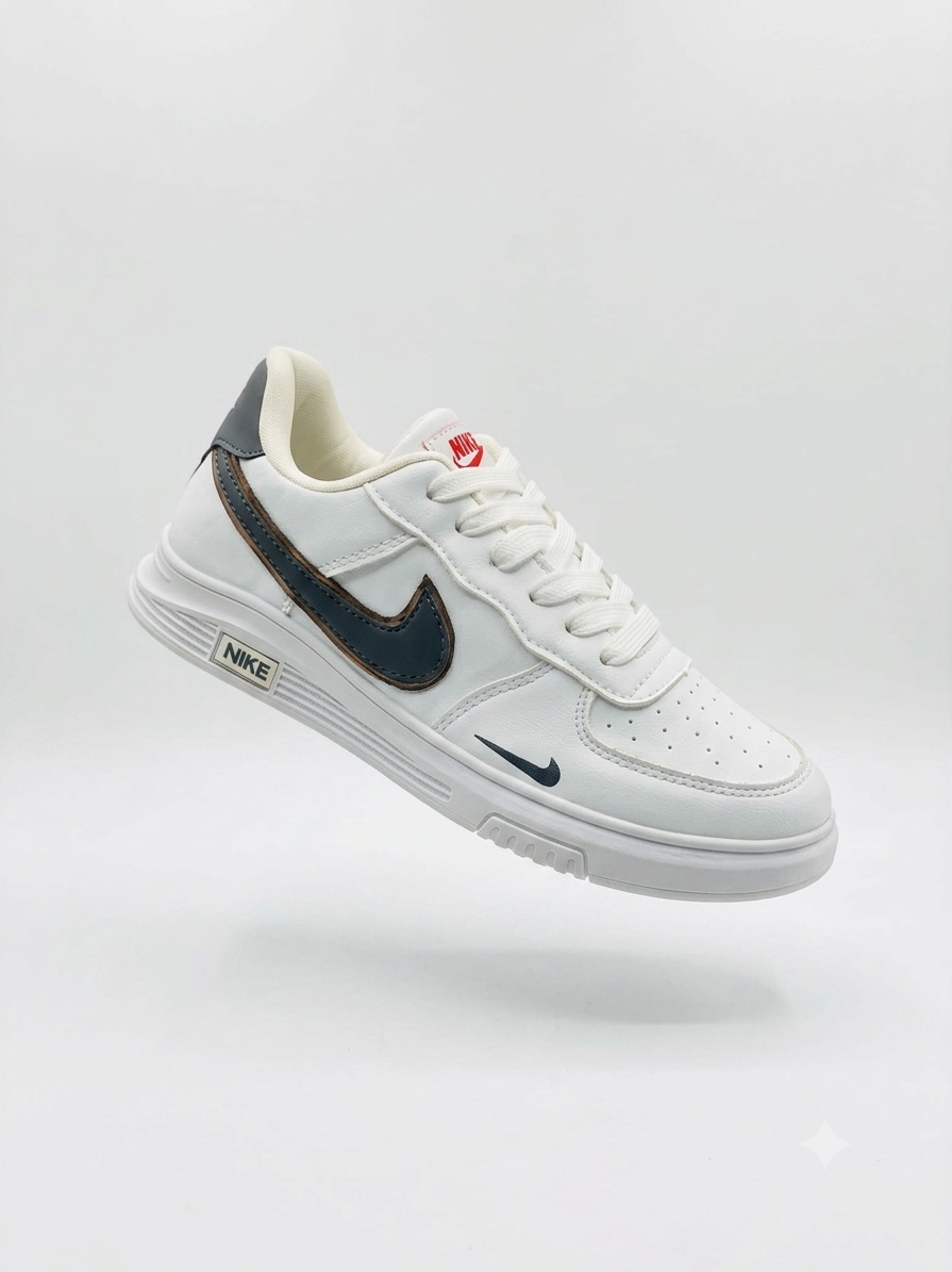 Classic White Low-Top Casual Sneakers with Grey Swoosh Design