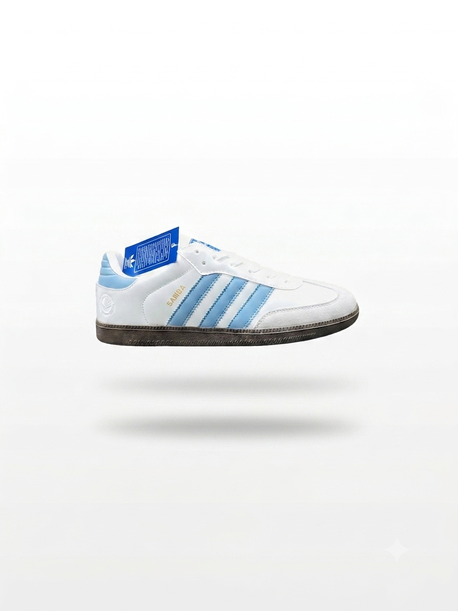 Classic White & Sky Blue Stripe Casual Sneakers