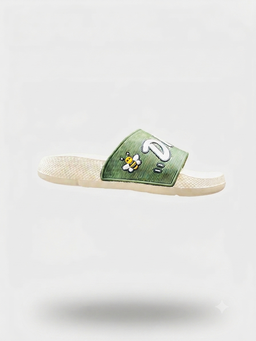 Kids' Cute Bee Comfort Slide Sandals – Green & White