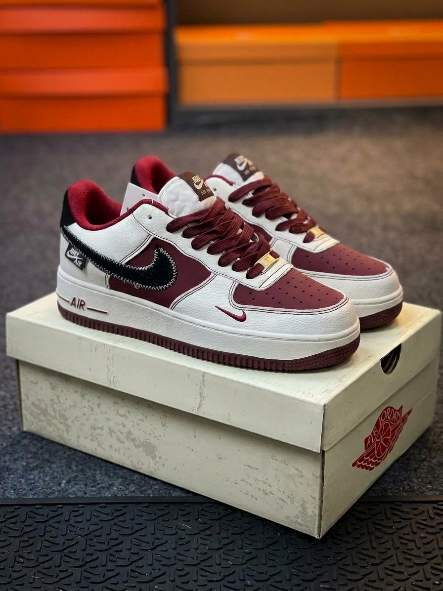 Nike Air Force 1 Low White & Maroon Sneakers