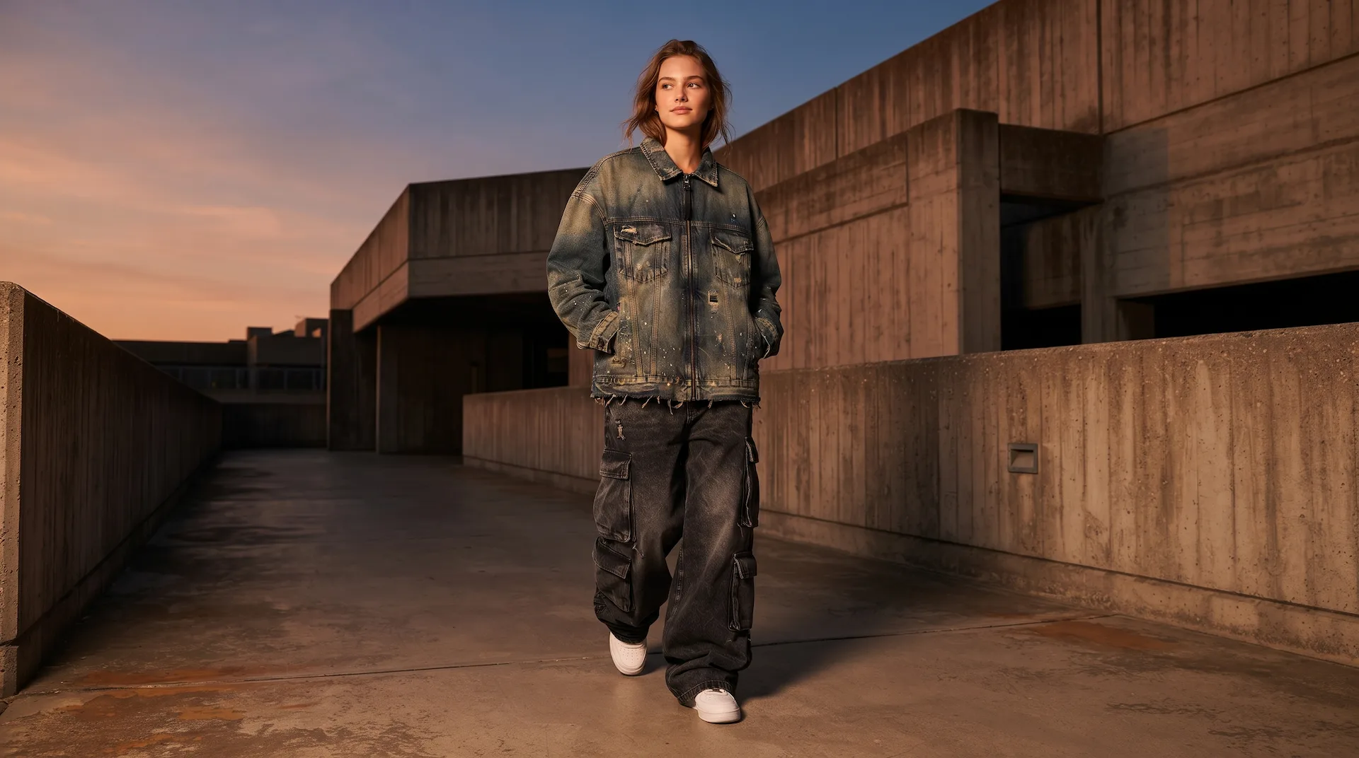 Made for the City — model walking through an urban concrete setting